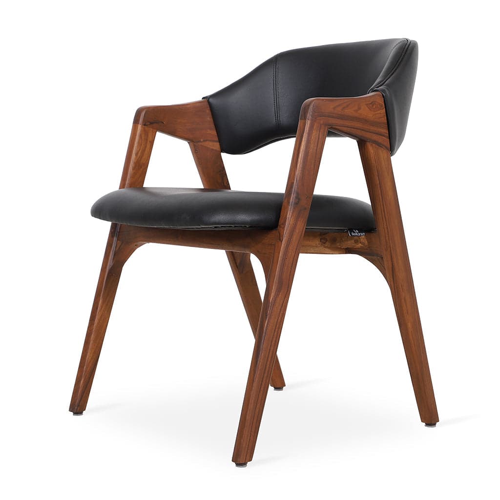 Ikkita - Teak Dining Chair with Black Leatherette by Alankaram