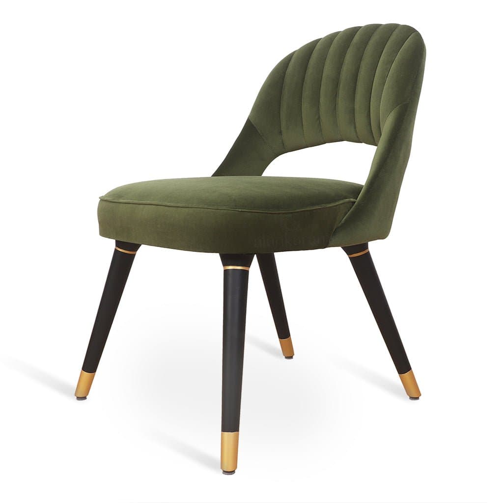 Kiero - Ash/Oak/Beech Dining Chair, Stained, Gold Accentuation, Green Fabric by Alankaram