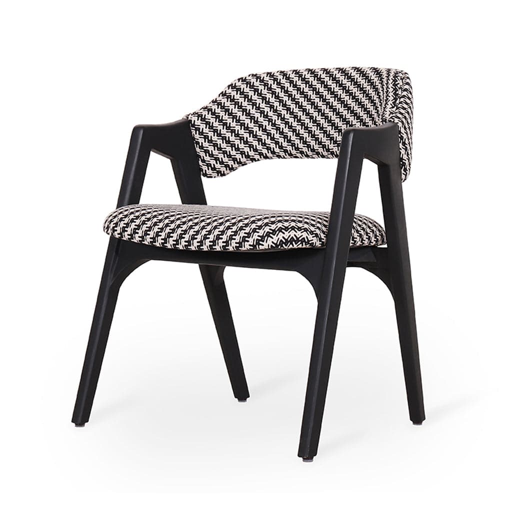 Ikkita - Ash/Oak/Beech Dining Chair, Stained, Black Printed Fabric by Alankaram