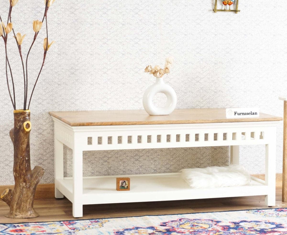 Alexandria Solid Wood Coffee Table - (Frosty White) by Furniselan