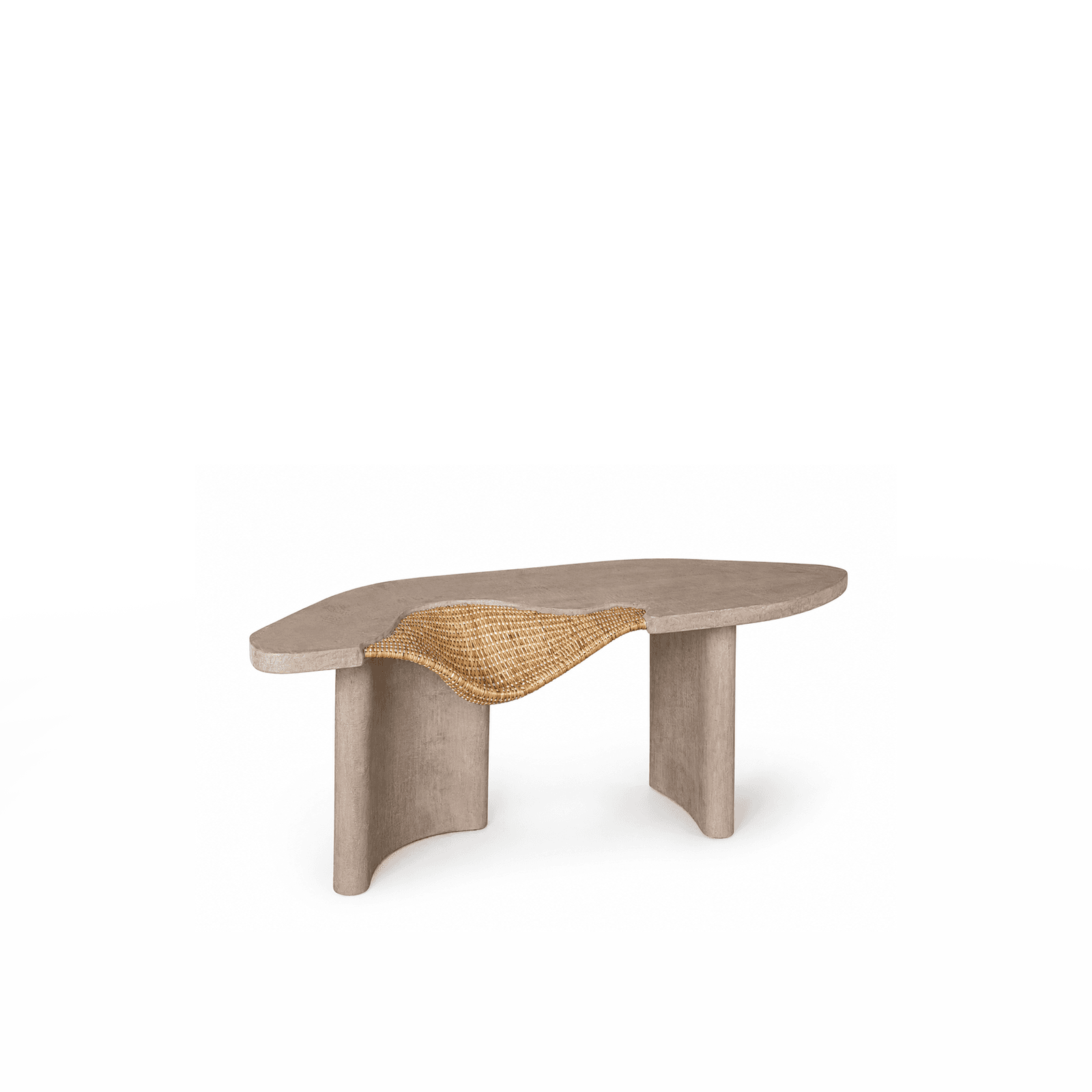 Concrete Furniture : Irregular Coffee Table Handcrafted in Rattan & Concrete by Vakr