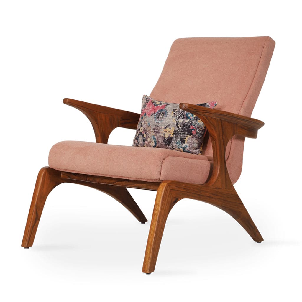 Piko -Teak Lounge Chair Orange Fabric by Alankaram