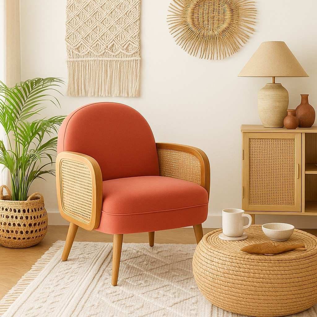 Sovereign Solid Wood & Rattan Lounge Armchair with Premium Cushioning by Wooden Slice