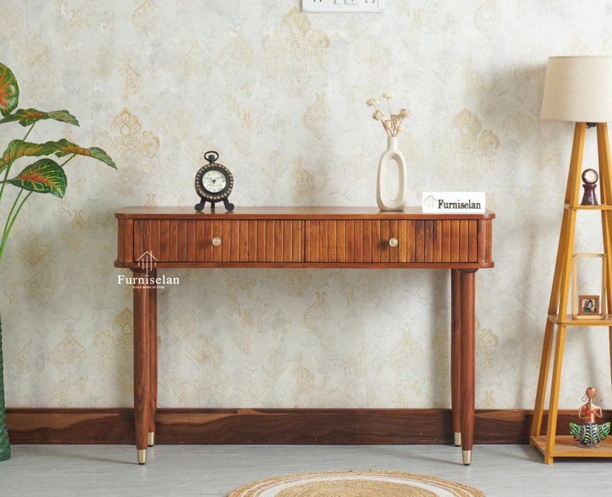 Eiffel Wooden Two Drawer Console Table - (Brown Finish) by Furniselan