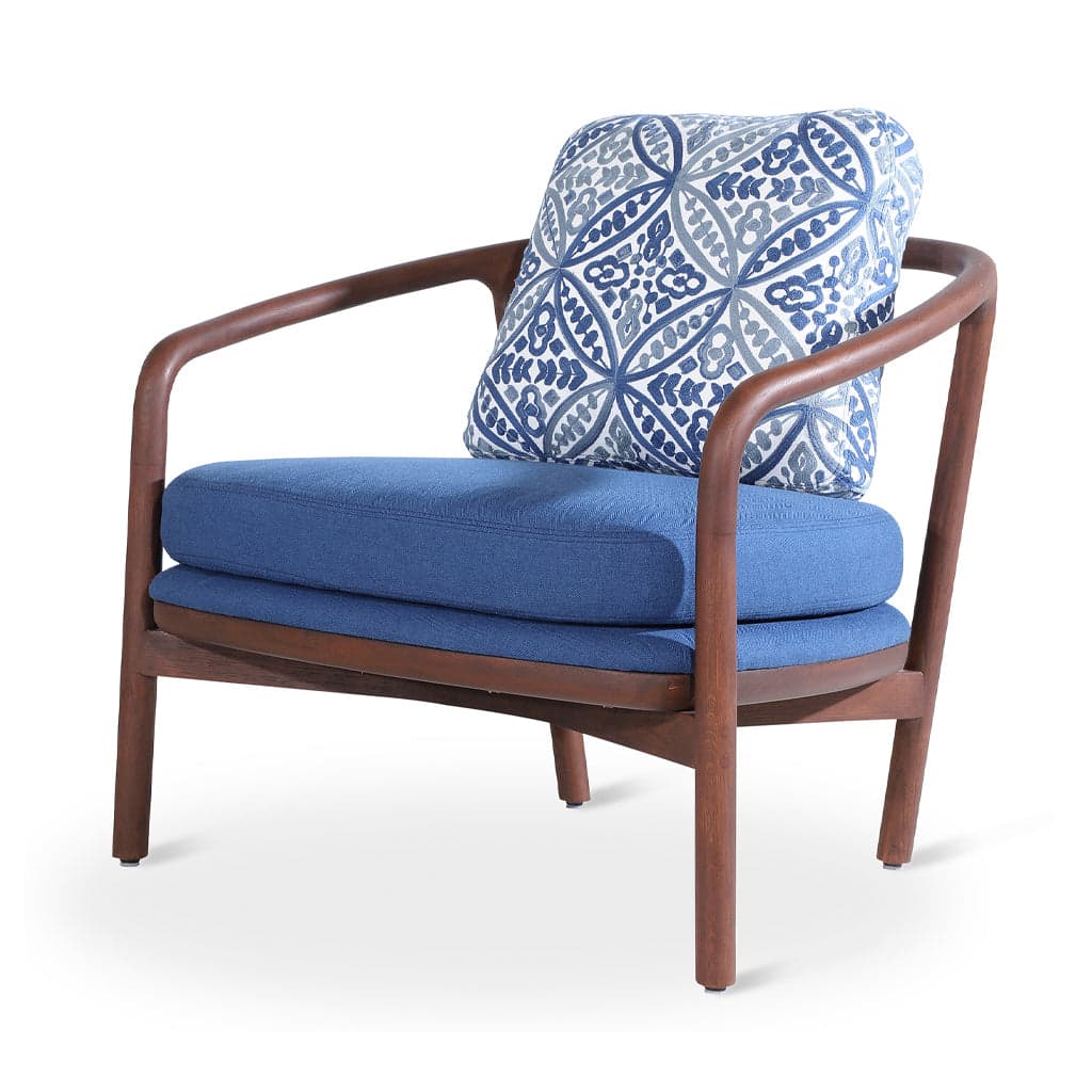 Nofo - Teak Lounge Chair, Blue, Printed Fabric by Alankaram