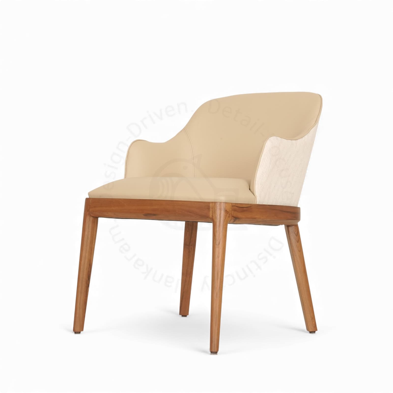 Ozlu - Teak Dining Chair, Cream - White Fabric by Alankaram