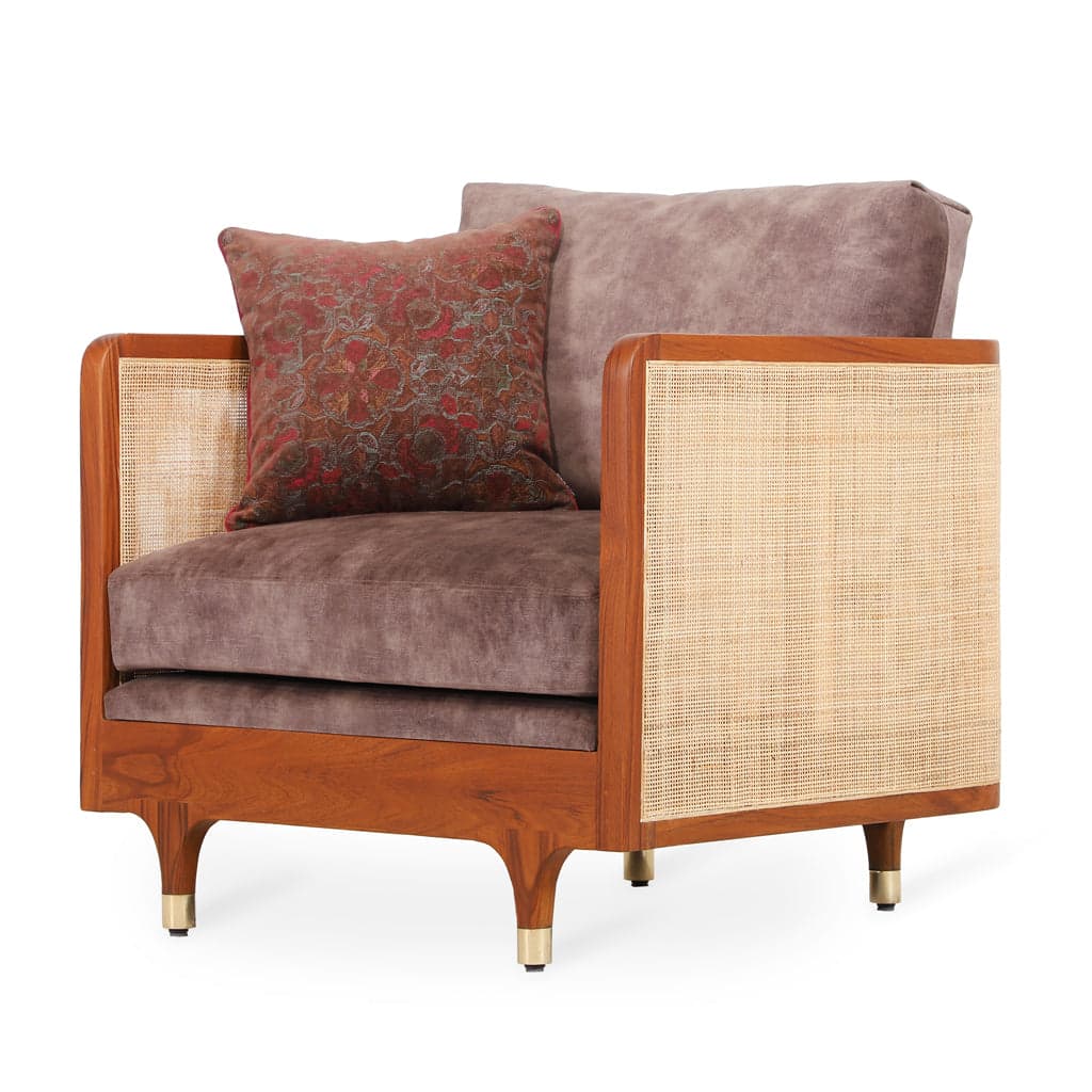 Luk - Teak Club/Sofa Chair, Brown Fabric by Alankaram