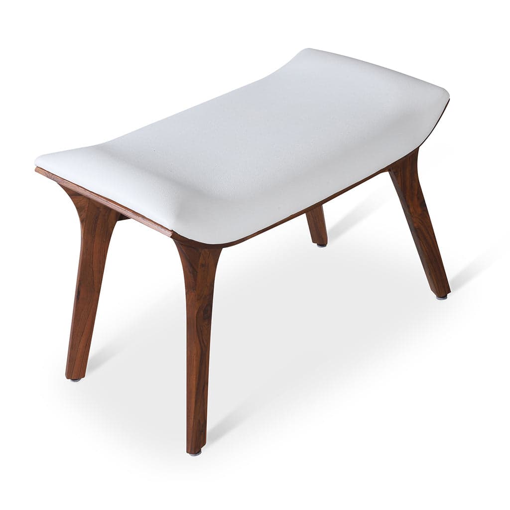 Phalaka Teakwood Bench with Off White Fabric by Alankaram