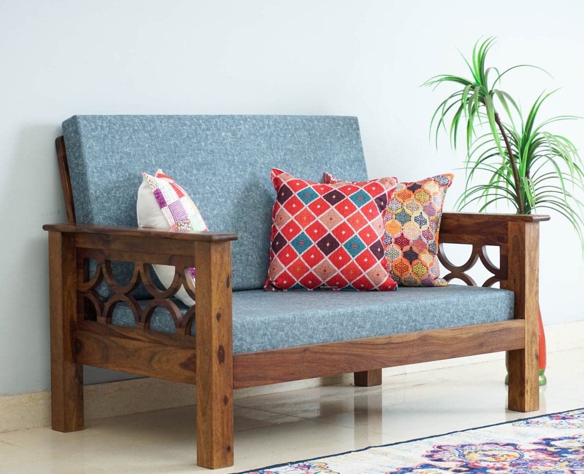 Delhi Sheesham Wood 2 Seater Sofa - (Teak Finish) by Furniselan