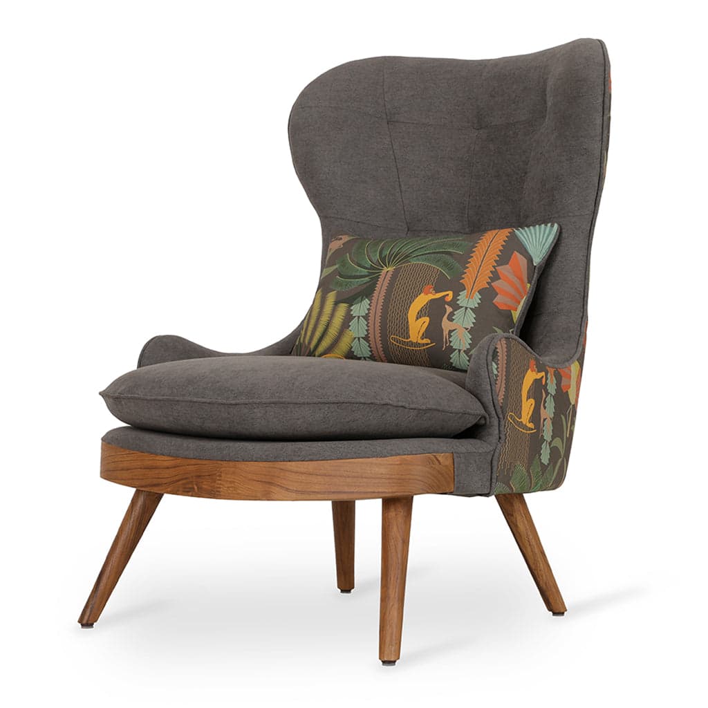 Dubu - Teak Lounge Chair, Grey, Multicolor Printed by Alankaram