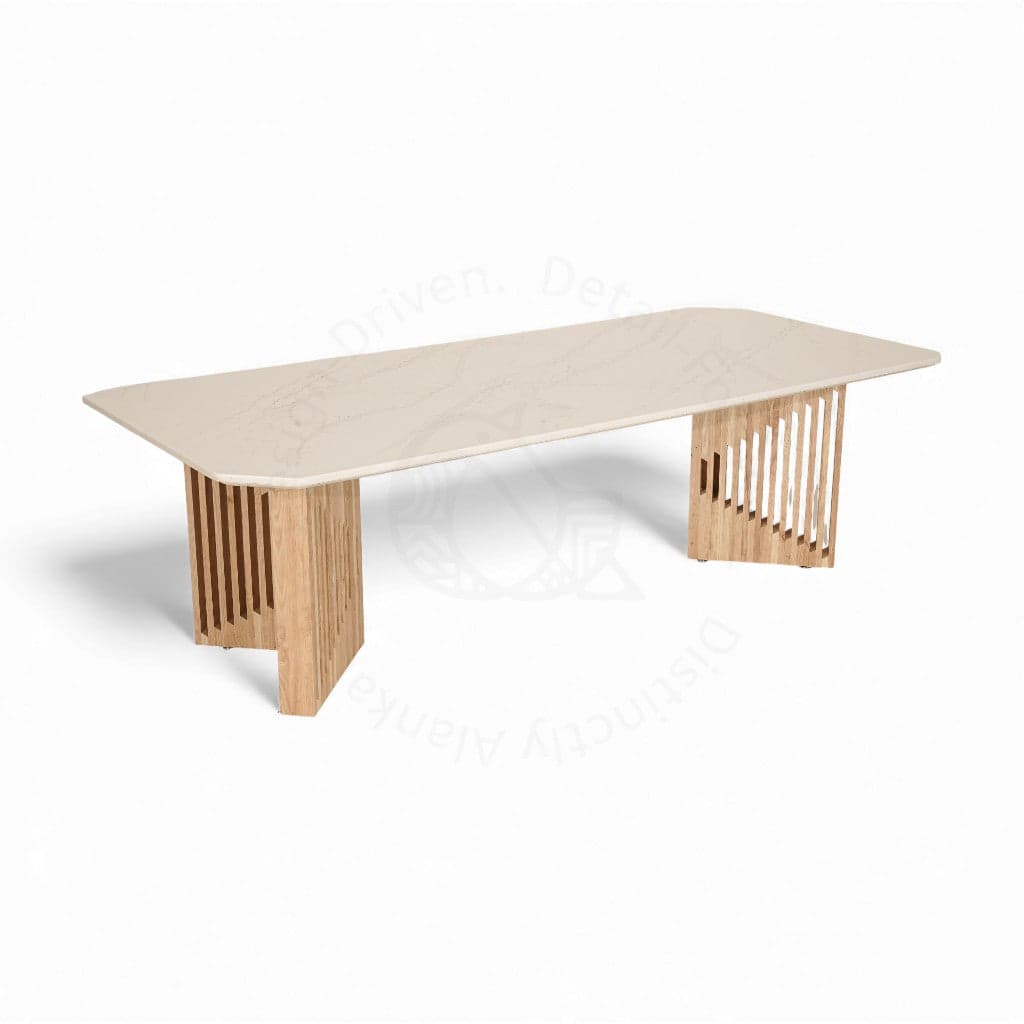 Tyllog - Eight Seater Ash/Oak/Beech Dining Table, Stone Top by Alankaram
