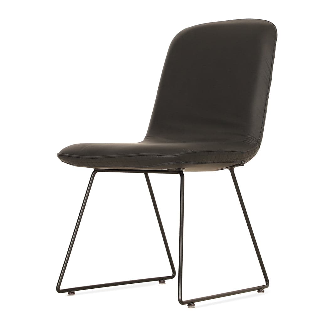 Poro - Metal Dining Chair, Full Upholstered, Black Leather by Alankaram