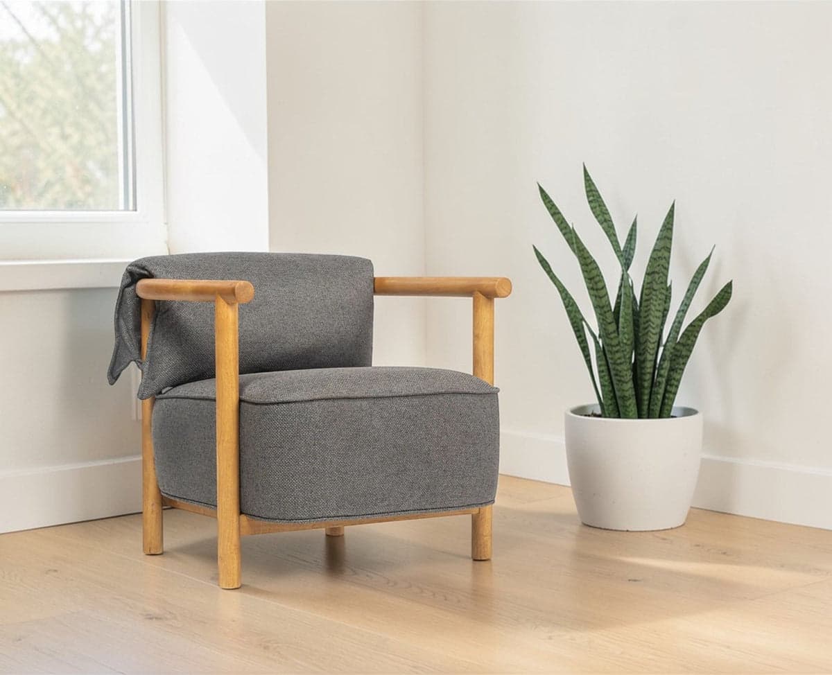 Mazzy Rubber Wood Arm Chair – Solid Wood Modern Arm Chair for Home - (Dark Grey) by Furniselan
