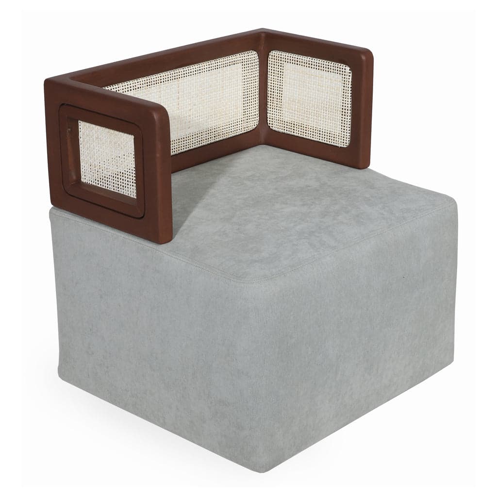 Tenang - Square Ottoman with Grey Fabric 2 by Alankaram