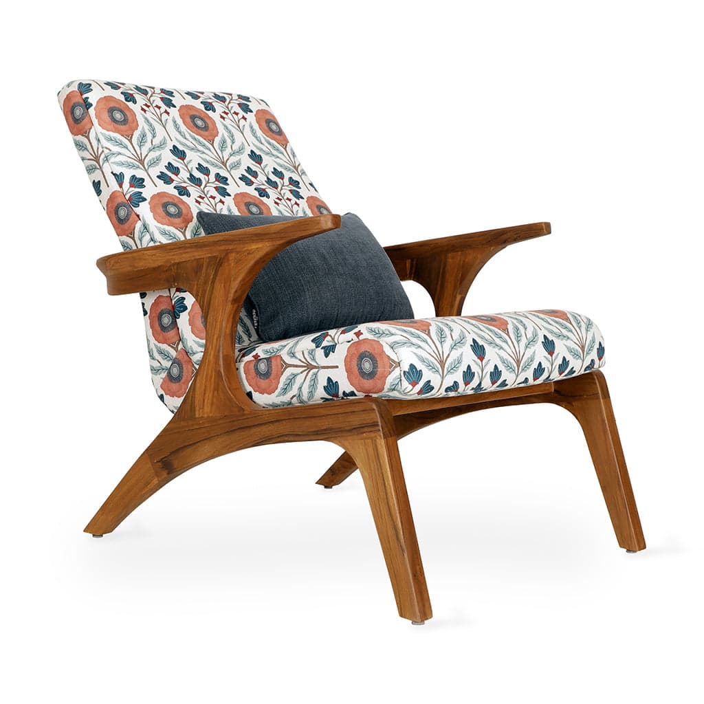 Piko -Teak Lounge Chair Multicolor Printed Fabric 2 by Alankaram