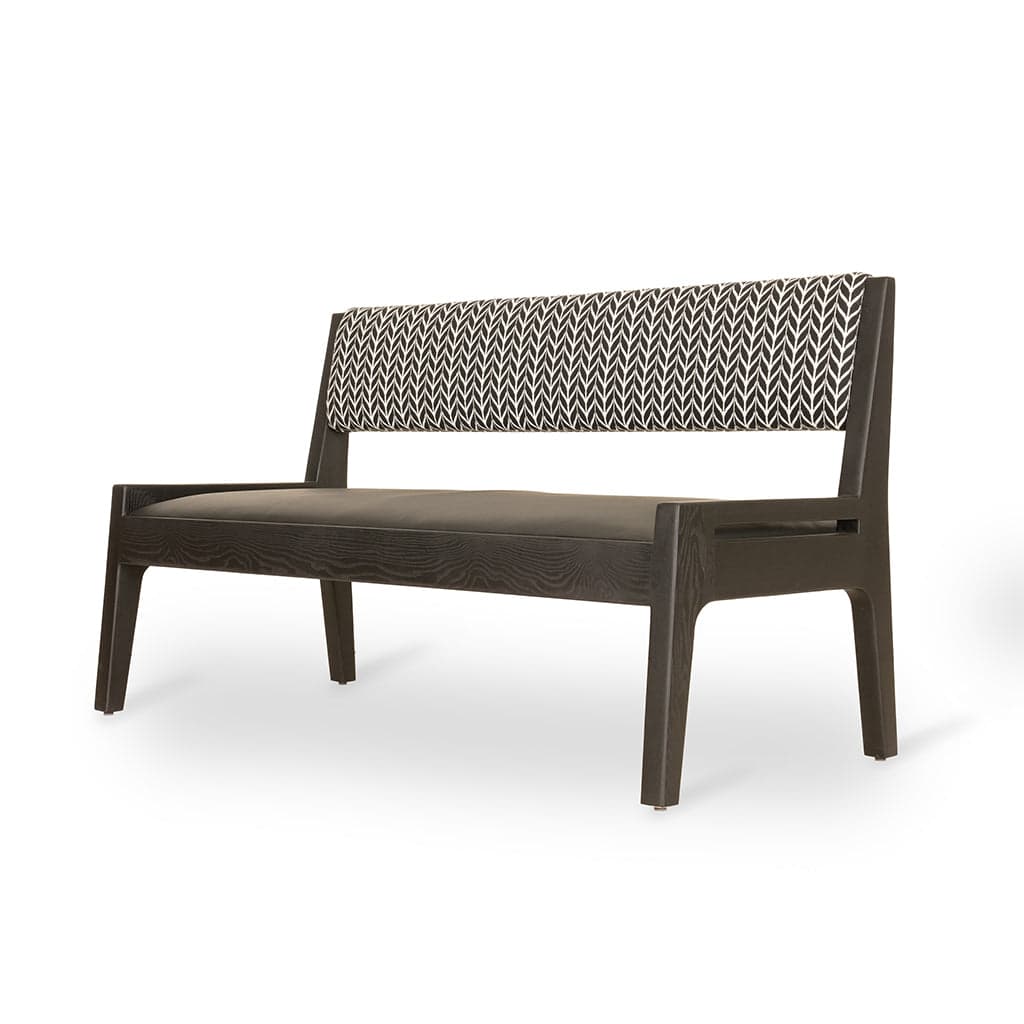 Akari - Two Seater Ash/Oak/Beech Sofa, Stained, Black Printed Fabric by Alankaram