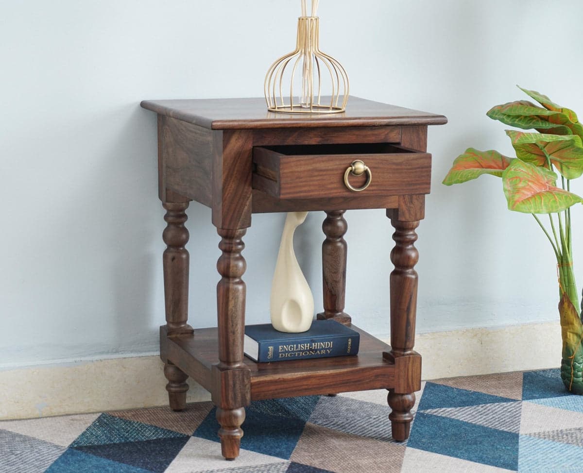 Belgium Solid Wood Side Table - (Grey Finish) by Furniselan