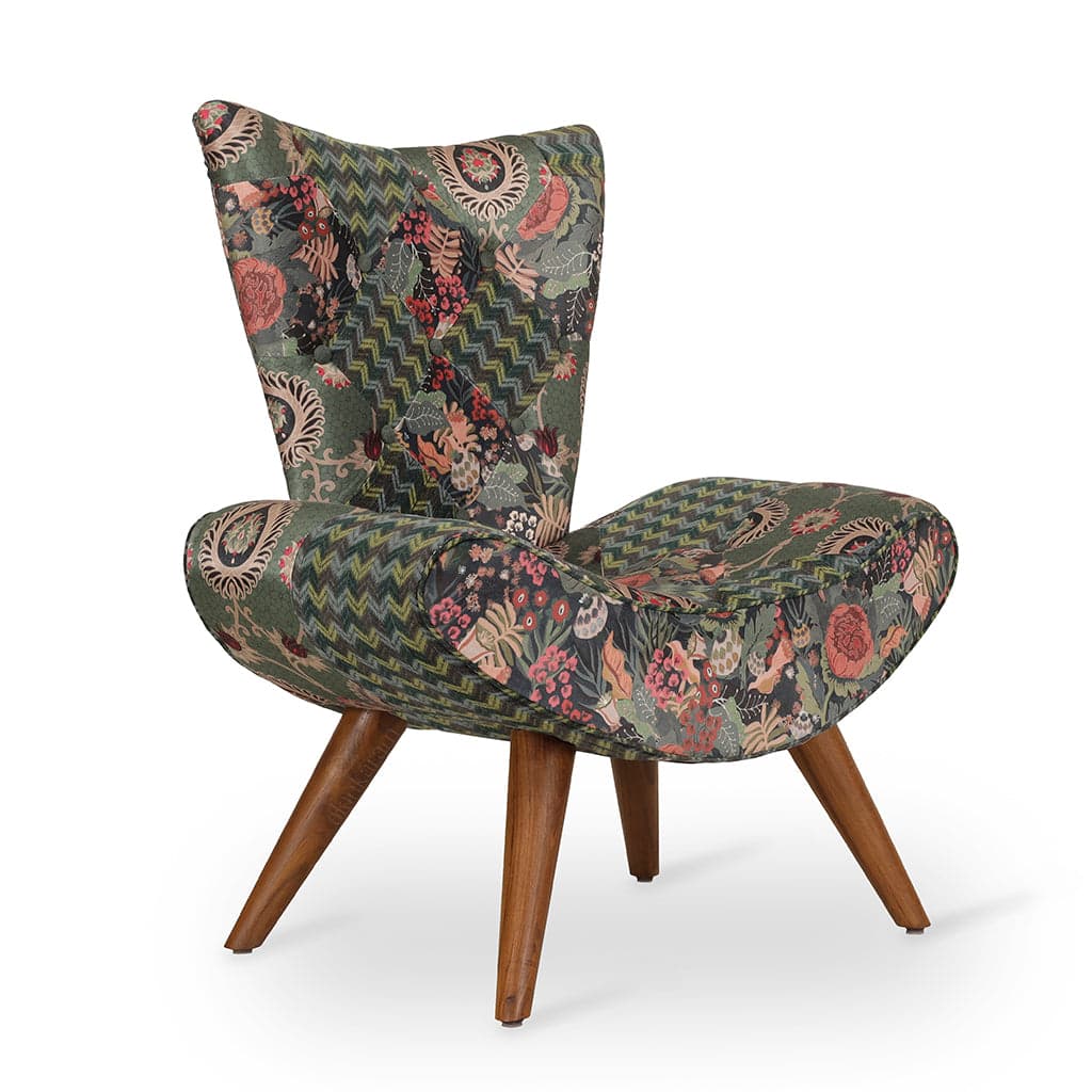 Papaki -Teak Lounge Chair, Multicolor Print Fabric 2 by Alankaram