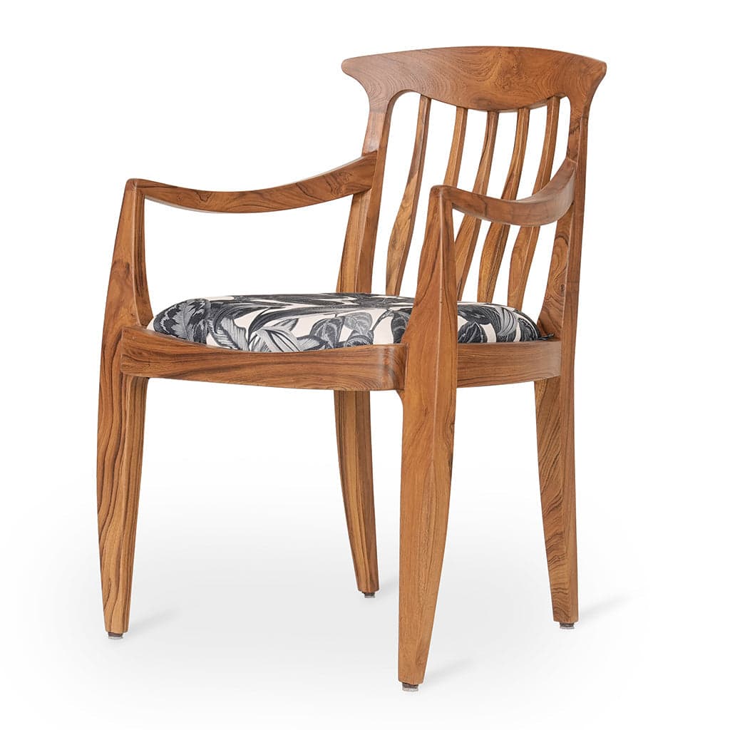 Avara - Teak Dining Chair, White Printed Fabric by Alankaram