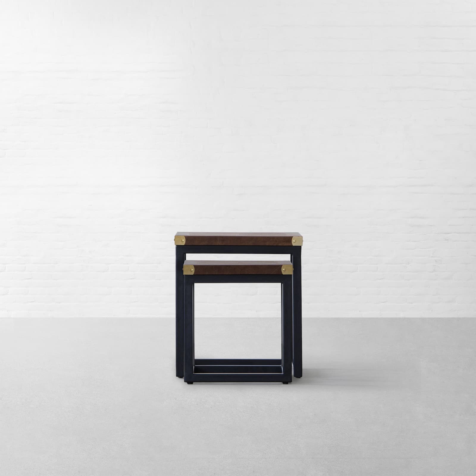 Edward Leather Top Nesting Side Table by Gulmohar Lane