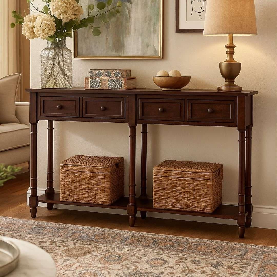 Zyora Handcarved Sheesham Wood Console Table- Woodens Slice by Wooden Slice