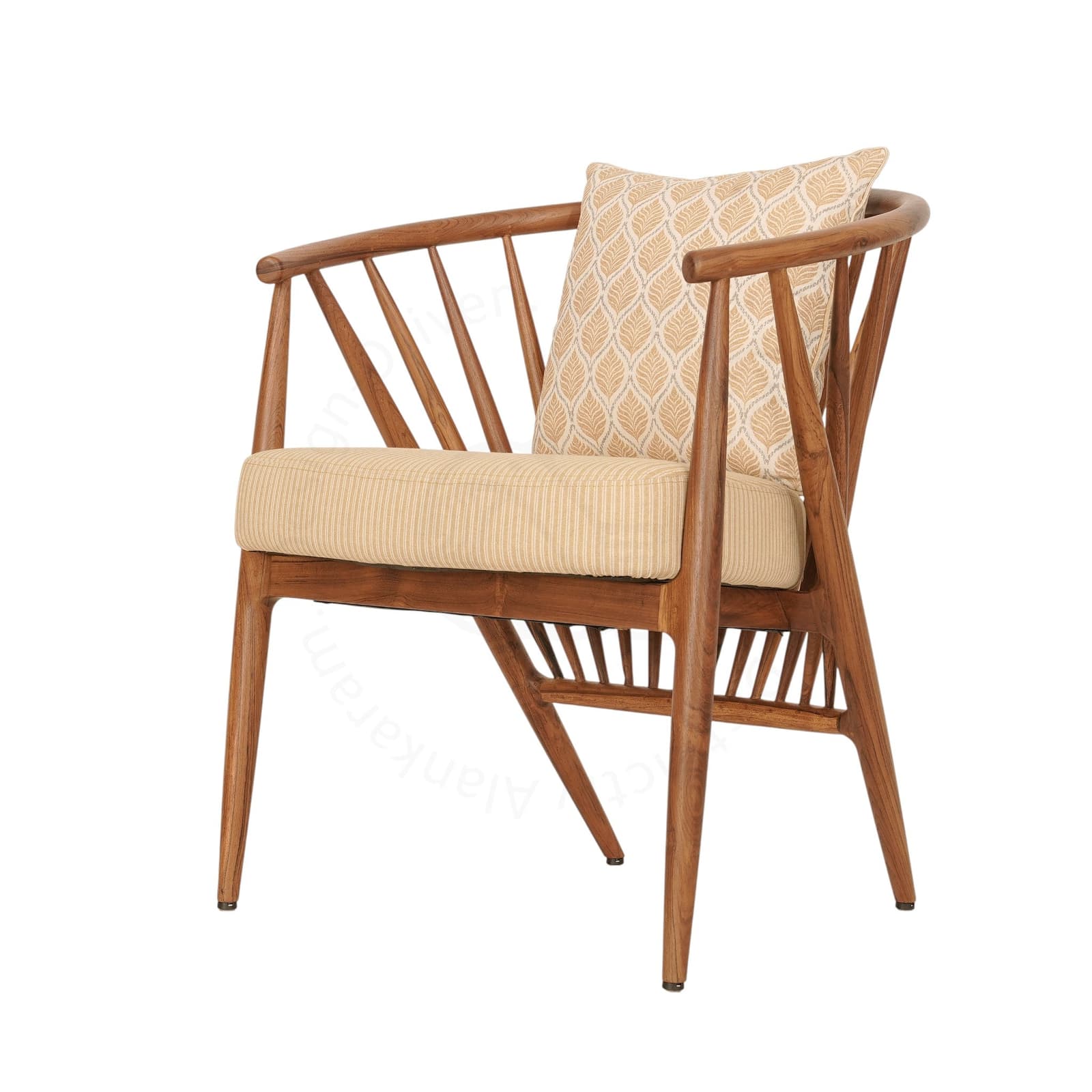 Hloma - Teak Dining Chair With Beige, Stripe Fabric by Alankaram
