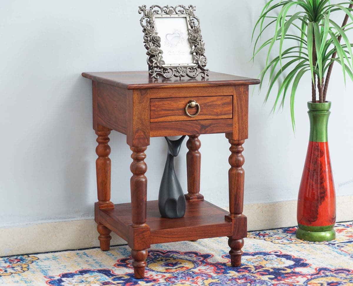 Belgium Solid Wood Side Table - (Maple Finish) by Furniselan