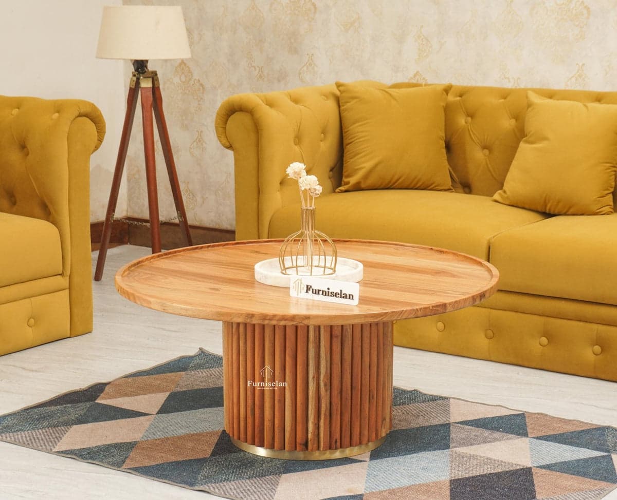 Koramangala Solid Wood Round Coffee Table - (Natural Finish) by Furniselan