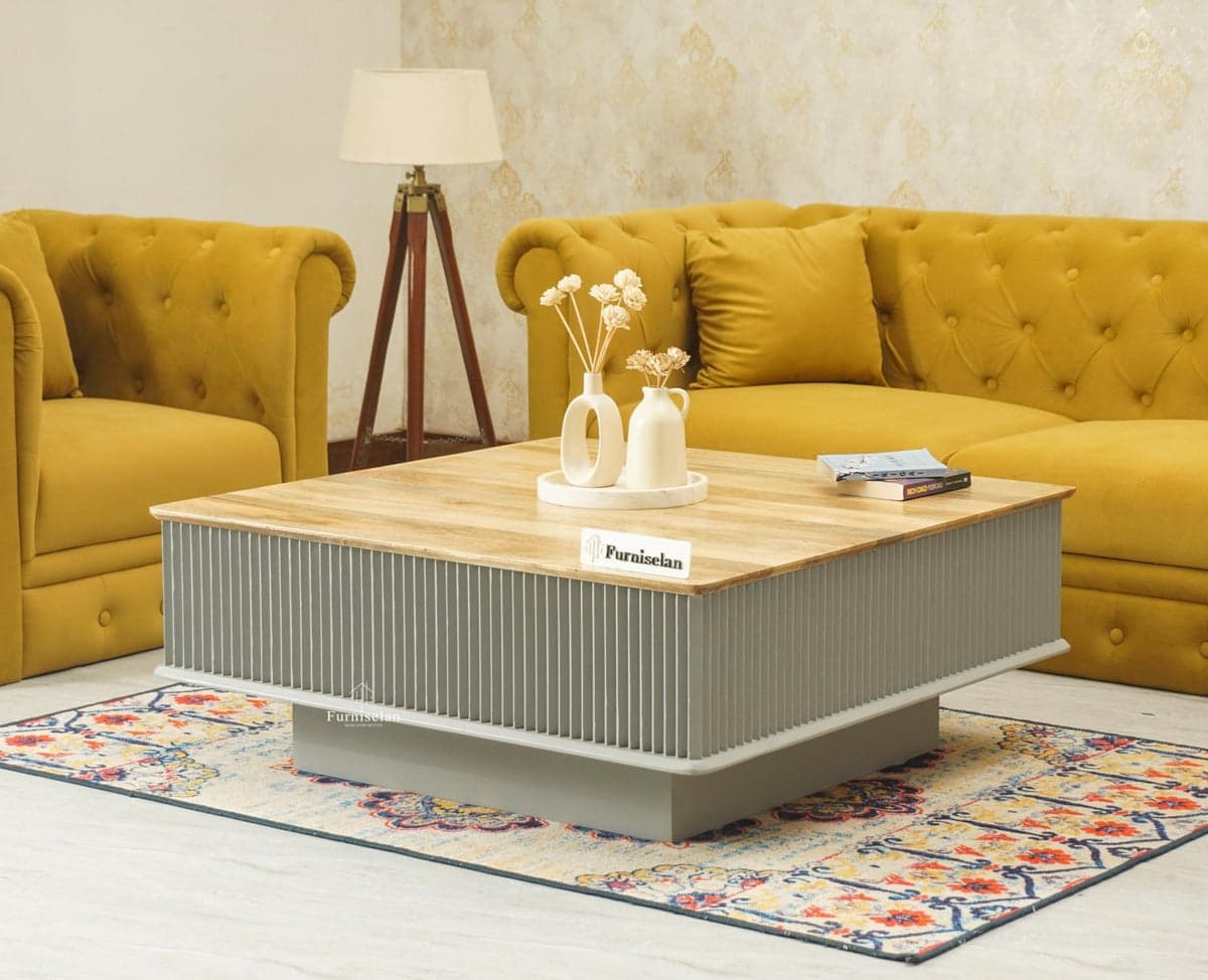 Bengaluru Solid Wood Square Coffee Table - (Cool Grey) by Furniselan