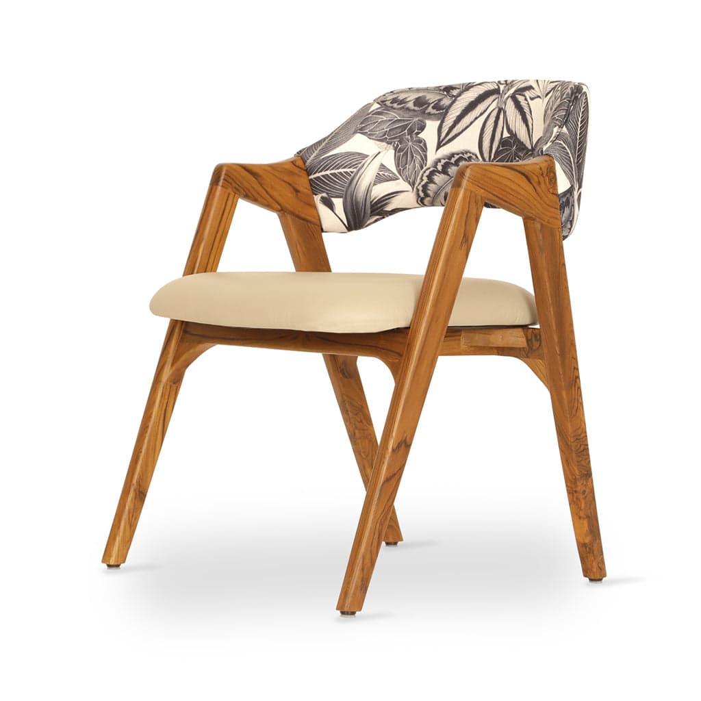 Ikkita - Teak Dining Chair, Cream Leather by Alankaram