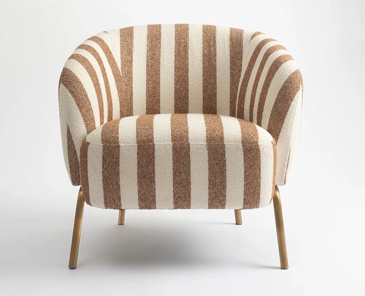Cherry Stripped Armchair – Modern Upholstered Dining Chair for Home & Café - (Tan and Cream Stripe) by Furniselan