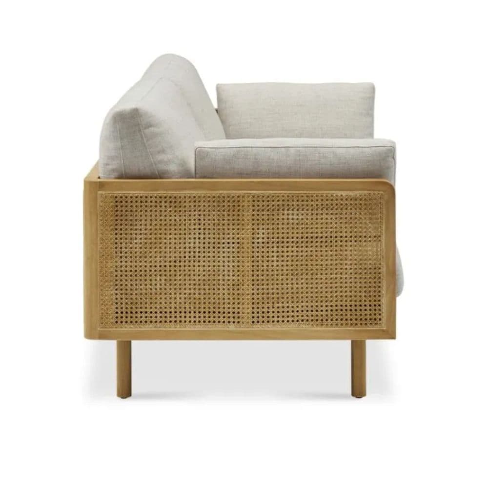 Bangalore 3 Seater Sofa – Vintage Velvet Upholstery with Cane & Solid Wood Elegance by Furnhands