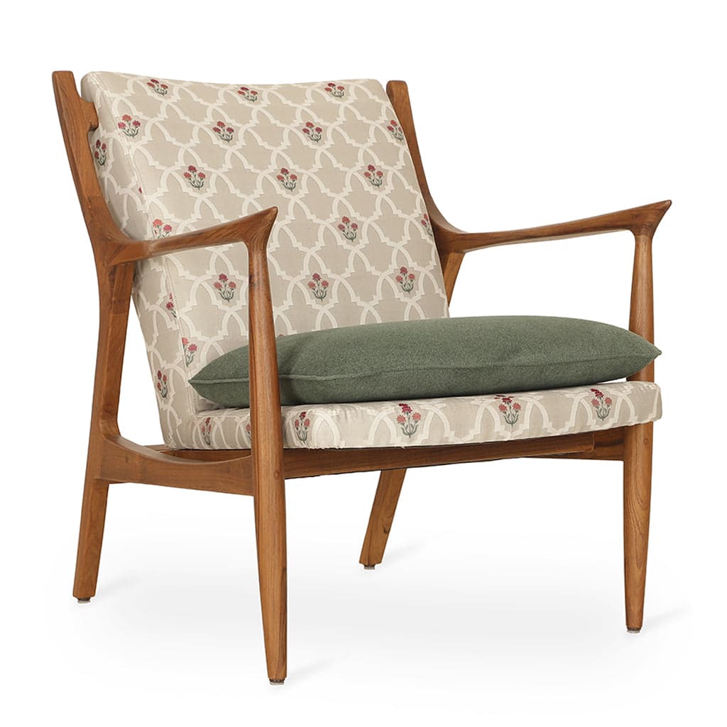 Craff - Teak Lounge Chair, Printed Fabric 2 by Alankaram