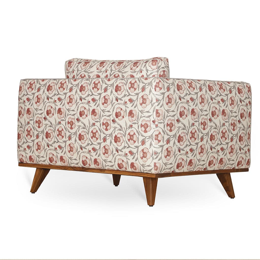 Mihla - Teak Club/Sofa Chair, Cream Printed Fabric by Alankaram