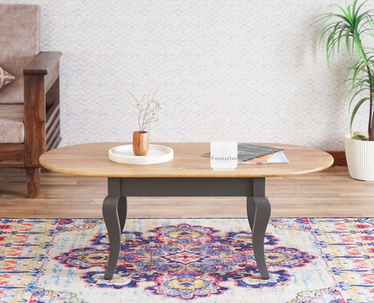 Mumbai Solid Wood Oval Coffee Table - (Slate Grey) by Furniselan