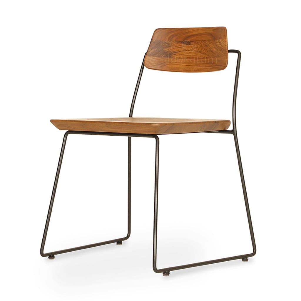 Minik - Metal Dining Chair, Teak Seat & Back by Alankaram