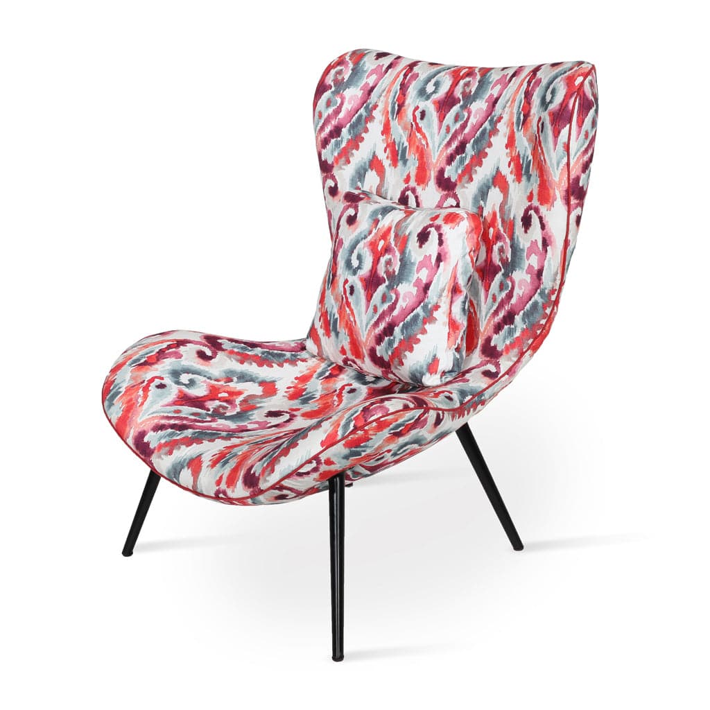 Maru Metal Lounge Chair with Multicolor Printed Fabric by Alankaram
