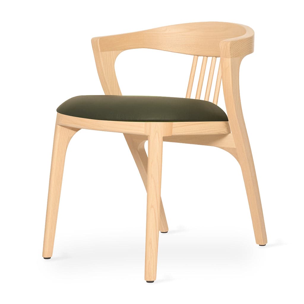 Kratky - Ash/Oak/Beech Dining Chair, Upholstered Seat, Cream Fabric by Alankaram