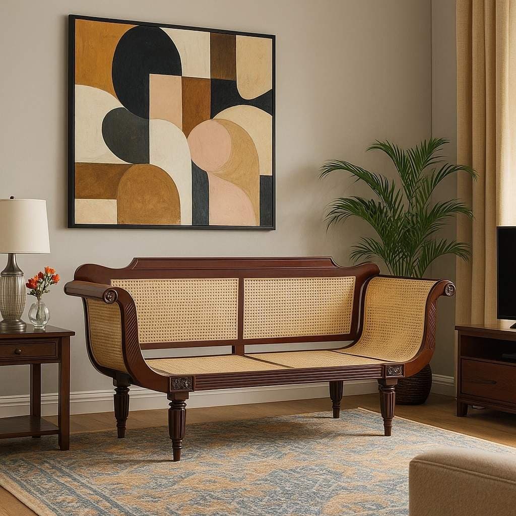 Two Seater Cane Bench – Handcrafted Sheesham Wood & Cane Sofa | Woofa by Wooden Slice by Wooden Slice