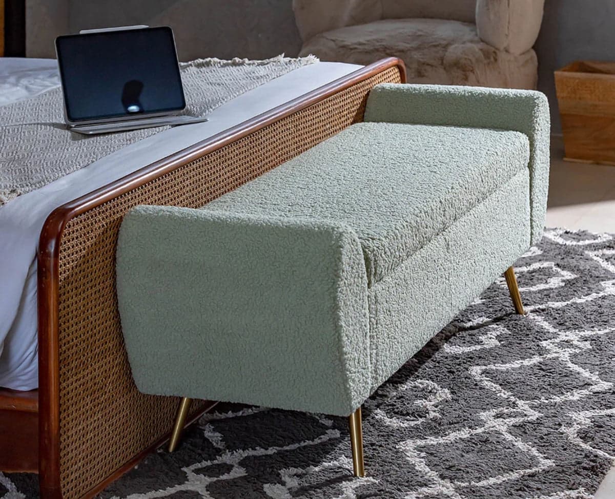 Paddington Polyester Storage Bench with Steel Legs - (Green) by Furniselan