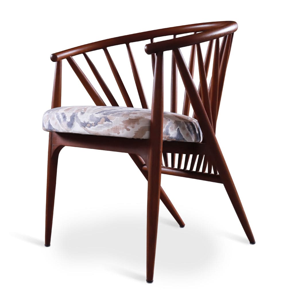 Hloma - Ash/Oak/Beech Dining Chair, Stained, White Printed Fabric by Alankaram
