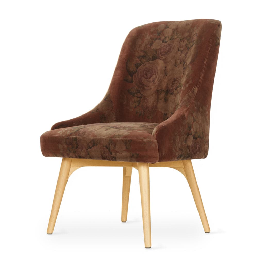 Faraja - Ash/Oak/Beech Dining Chair, Brown printed Fabric by Alankaram