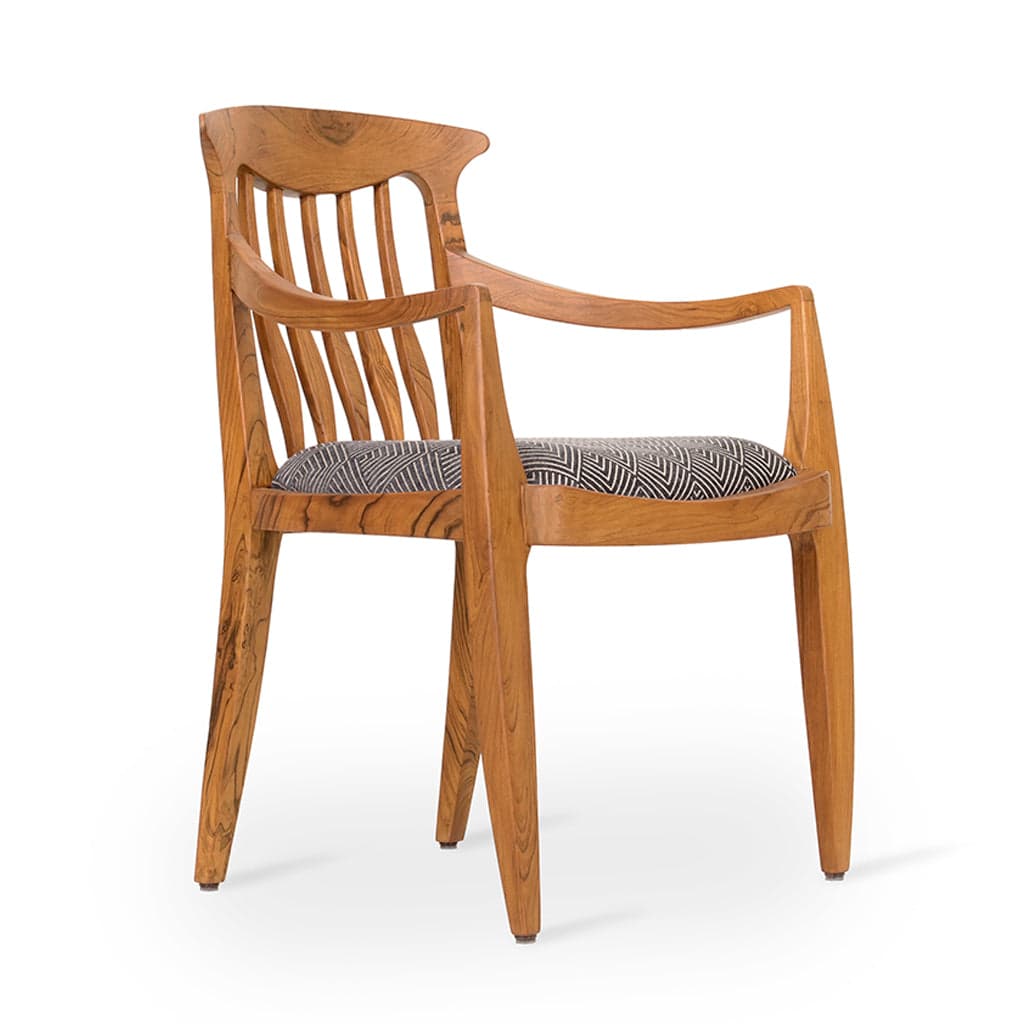 Avara - Teak Dining Chair, Black Printed by Alankaram