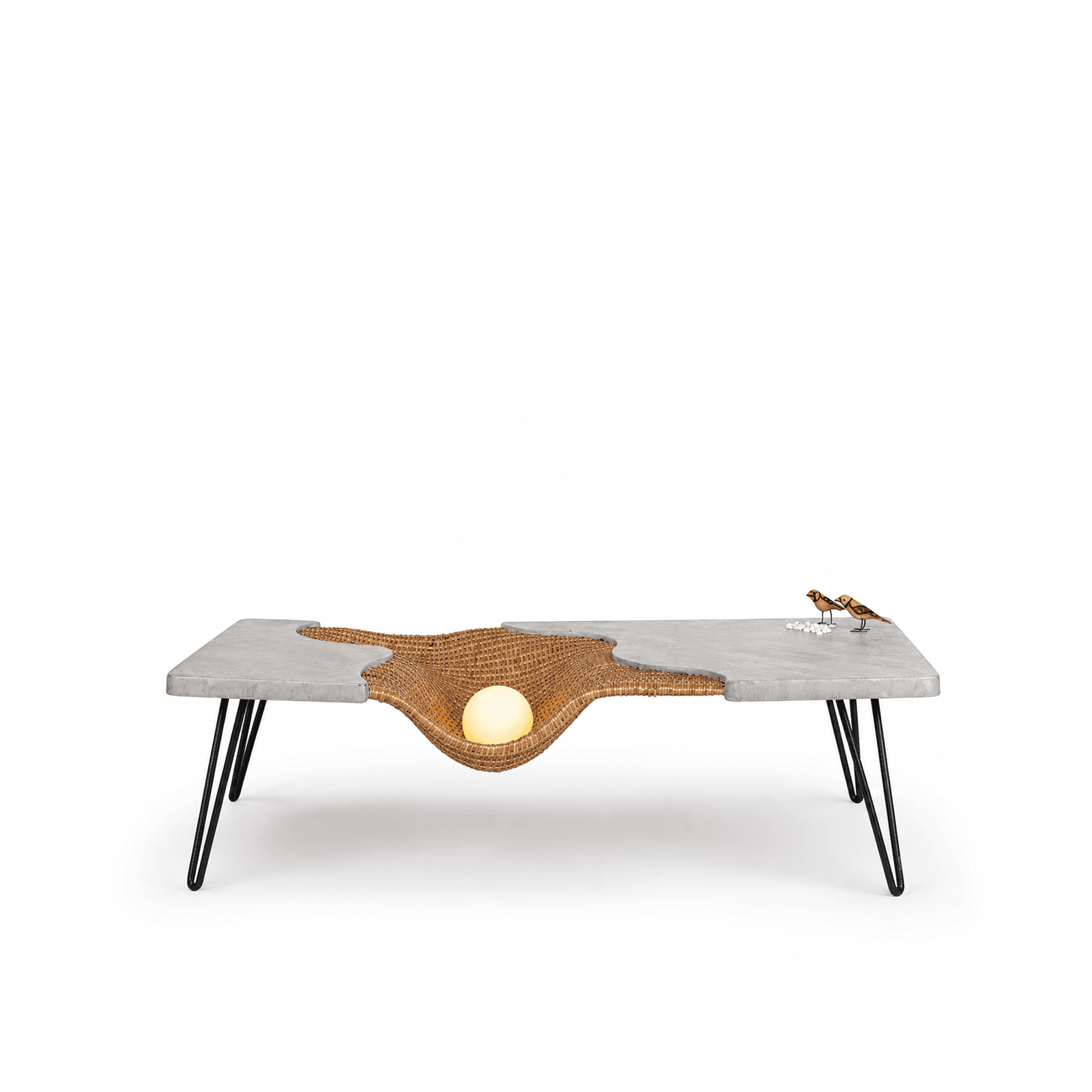 Concrete Furniture : Handcrafted Rattan & Concrete Rectangular Coffee Table by Vakr