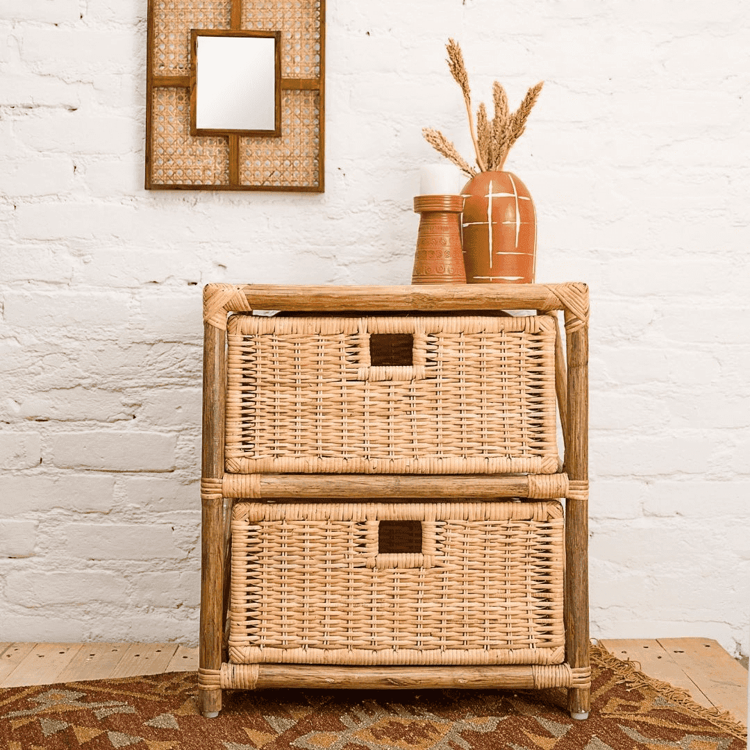 Natural Bamboo Basket Side Table by Opaque studio