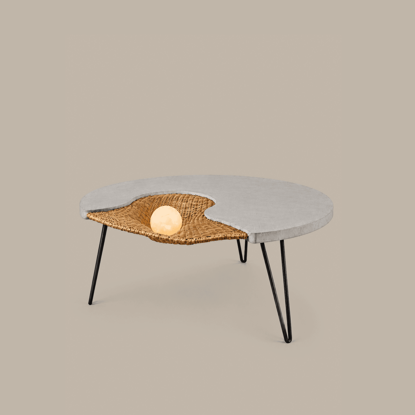 Concrete Furniture : Handcrafted Rattan & Concrete Circular Coffee Table by Vakr