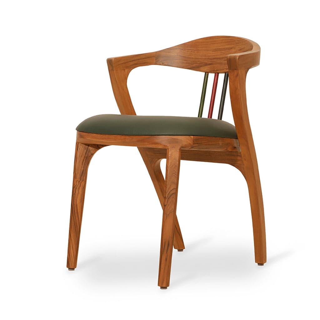Kratky - Teak Dining Chair, Upholstered Seat, Stained Spindle by Alankaram