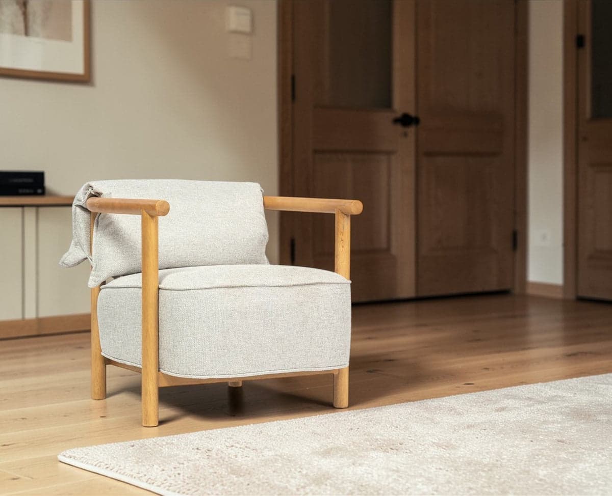 Mazzy Rubber Wood Arm Chair – Solid Wood Modern Arm Chair for Home - (Light Grey) by Furniselan