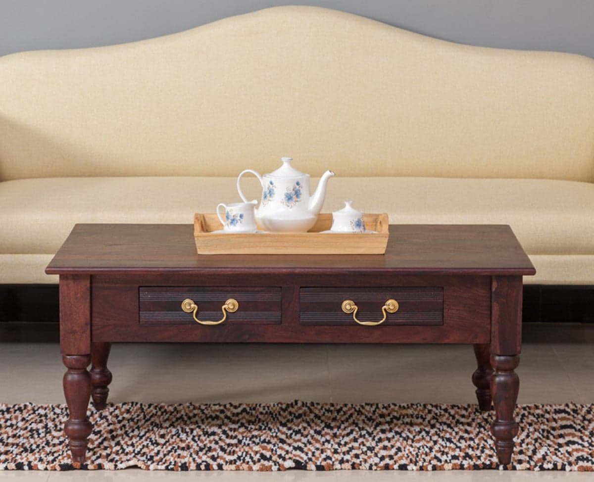 Calgary Solid Wood Two Drawer Coffee Table - (Rosewood Fine Finish) by Furniselan