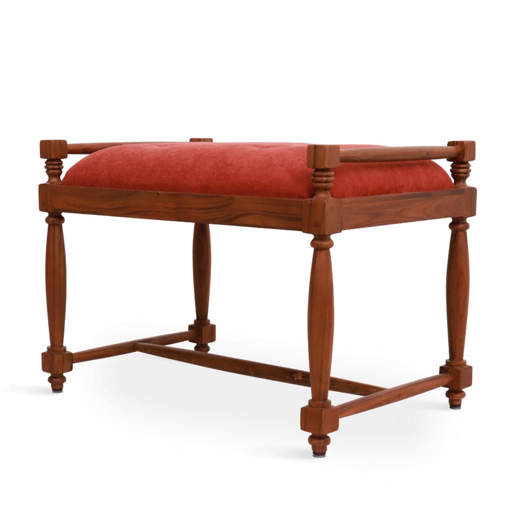 Penkki - Teakwood Bench with Red Fabric by Alankaram